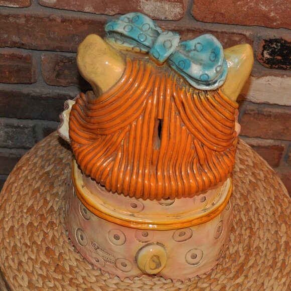 Jumbo 14" Vintage 70 Large Hand Painted Dress Pig Piggy Bank Ceramic Chalk ware - Picture 3 of 13